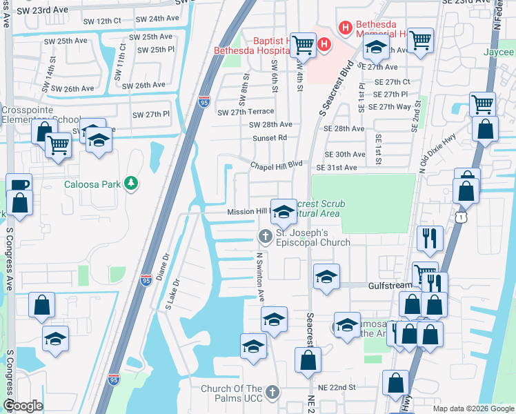 map of restaurants, bars, coffee shops, grocery stores, and more near 705 Mission Hill Rd in Boynton Beach