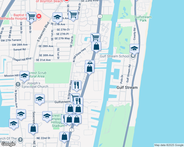 map of restaurants, bars, coffee shops, grocery stores, and more near 3218 Palm Drive in Delray Beach