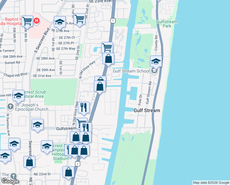 map of restaurants, bars, coffee shops, grocery stores, and more near 3220 Karen Drive in Delray Beach