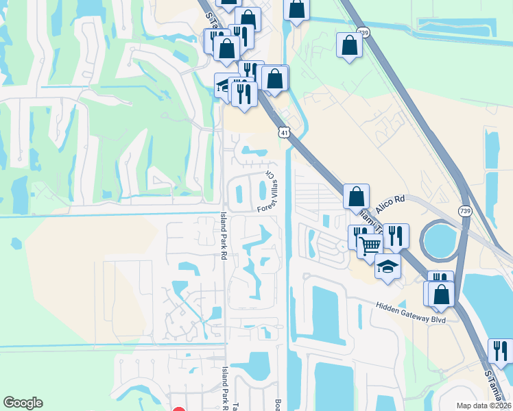 map of restaurants, bars, coffee shops, grocery stores, and more near 6051 Forest Villas Circle in Fort Myers