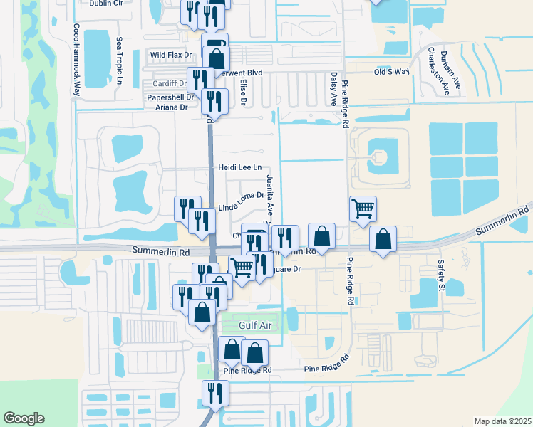 map of restaurants, bars, coffee shops, grocery stores, and more near 11341 Kimble Drive in Fort Myers