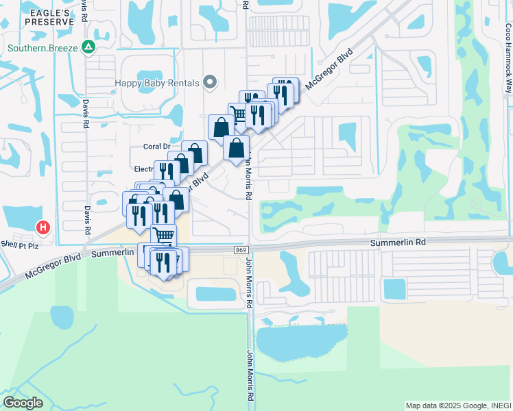 map of restaurants, bars, coffee shops, grocery stores, and more near 12920 Kelly Greens Boulevard in Fort Myers