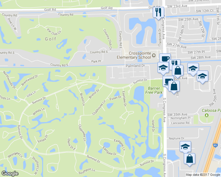 map of restaurants, bars, coffee shops, grocery stores, and more near 18 Clubhouse Lane in Boynton Beach