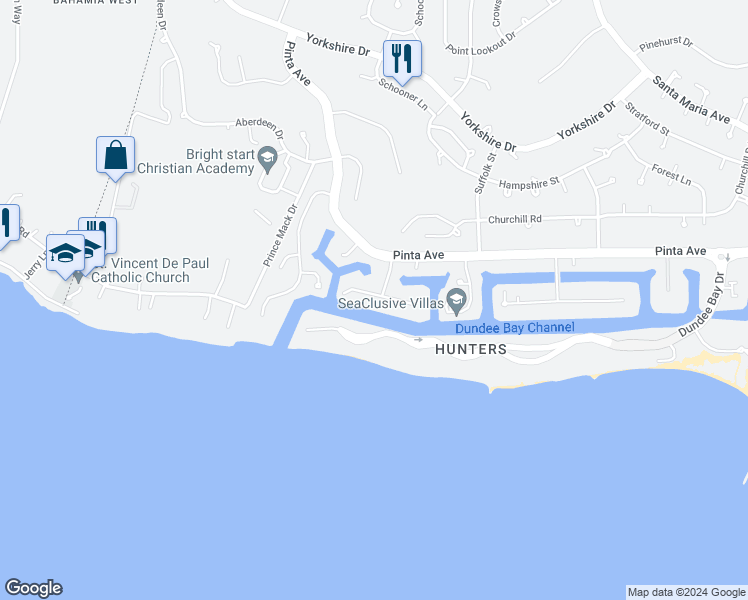 map of restaurants, bars, coffee shops, grocery stores, and more near 72 Edinburgh Pl in Freeport