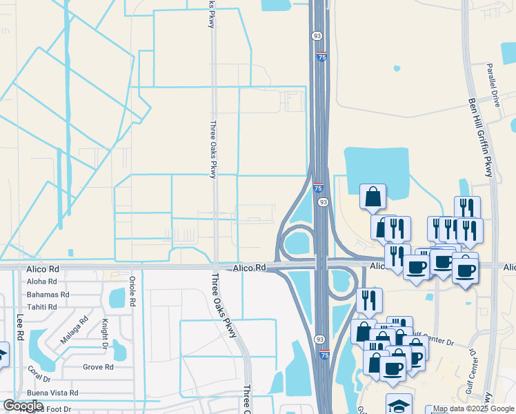 map of restaurants, bars, coffee shops, grocery stores, and more near 9401 Alico Road in Fort Myers