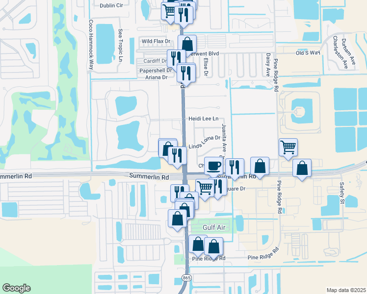 map of restaurants, bars, coffee shops, grocery stores, and more near San Carlos Boulevard & Linda Loma Drive in Iona