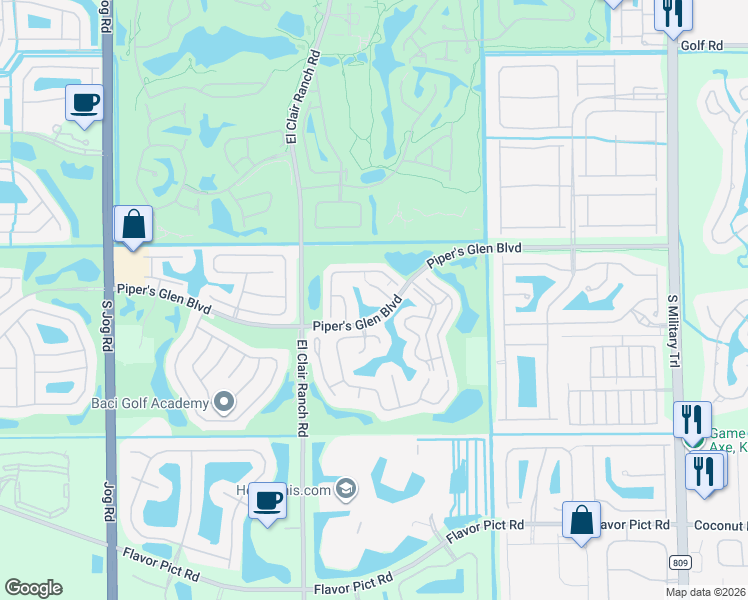 map of restaurants, bars, coffee shops, grocery stores, and more near 12143 Rosedale Terrace in Boynton Beach