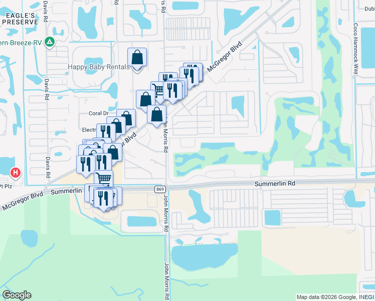 map of restaurants, bars, coffee shops, grocery stores, and more near 12881 Kelly Bay Court in Fort Myers