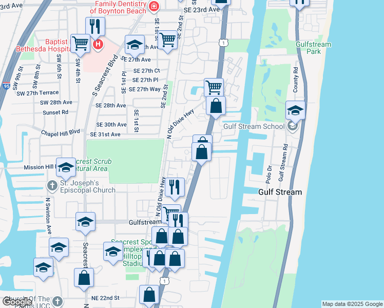 map of restaurants, bars, coffee shops, grocery stores, and more near 3505 South Federal Highway in Boynton Beach