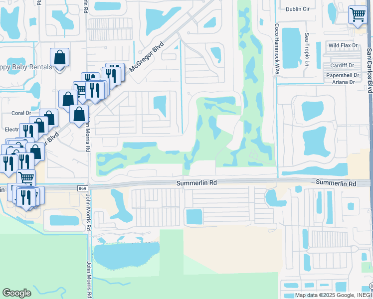map of restaurants, bars, coffee shops, grocery stores, and more near 12621 Kelly Sands Way in Fort Myers