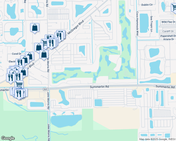 map of restaurants, bars, coffee shops, grocery stores, and more near 12621 Kelly Sands Way in Fort Myers