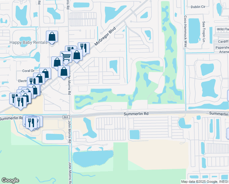 map of restaurants, bars, coffee shops, grocery stores, and more near 1266 Kelly Sands Way in Fort Myers