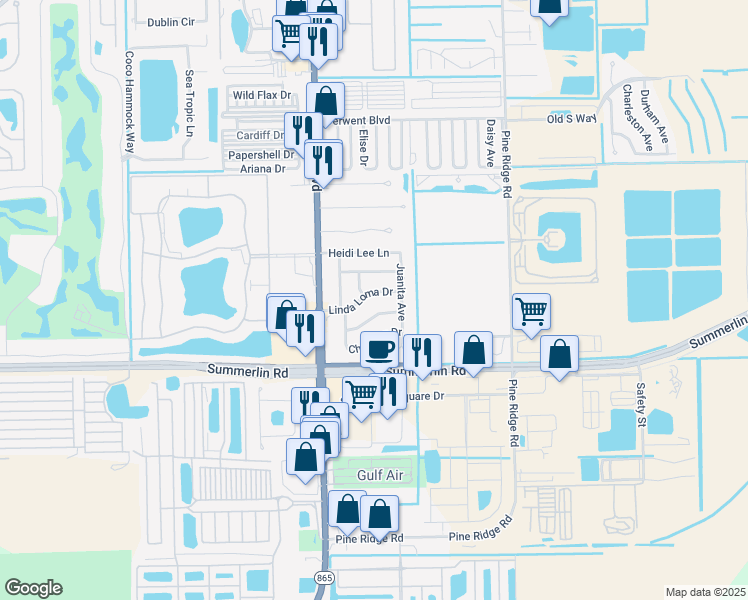 map of restaurants, bars, coffee shops, grocery stores, and more near 11361/63 Kimble Drive in Fort Myers
