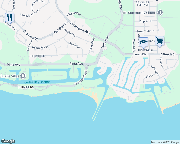 map of restaurants, bars, coffee shops, grocery stores, and more near Dundee Bay Drive in Freeport