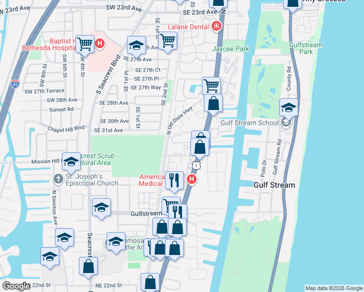 map of restaurants, bars, coffee shops, grocery stores, and more near 115 Miller Road in Delray Beach