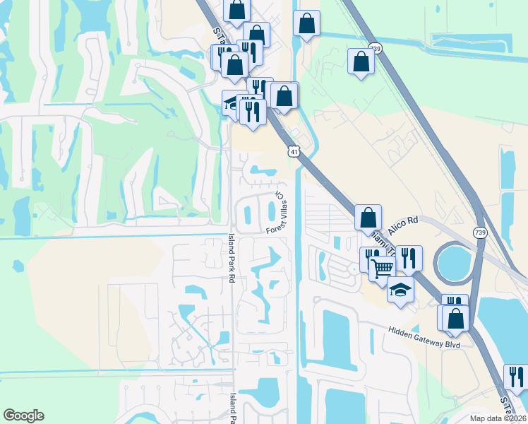 map of restaurants, bars, coffee shops, grocery stores, and more near 6133 Forest Villas Circle in Fort Myers
