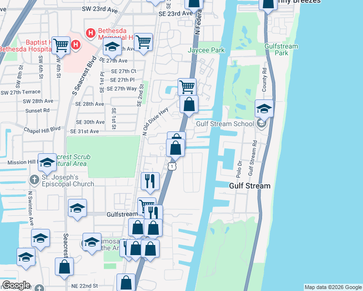 map of restaurants, bars, coffee shops, grocery stores, and more near 3120 Waterside Circle in Boynton Beach