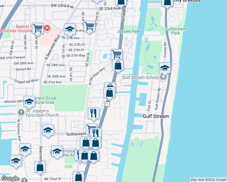 map of restaurants, bars, coffee shops, grocery stores, and more near 3120 Waterside Circle in Boynton Beach