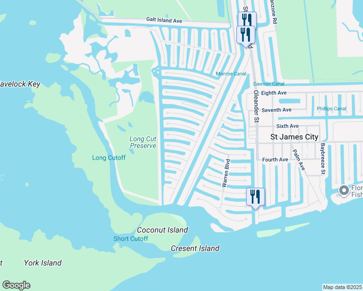 map of restaurants, bars, coffee shops, grocery stores, and more near 3891 Cruz Drive in Saint James City