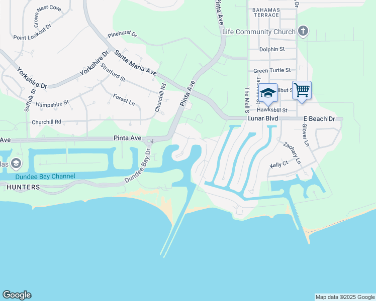 map of restaurants, bars, coffee shops, grocery stores, and more near Pinta Avenue in Freeport
