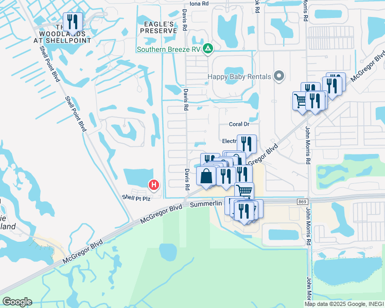 map of restaurants, bars, coffee shops, grocery stores, and more near 13610 Sora Drive in Fort Myers