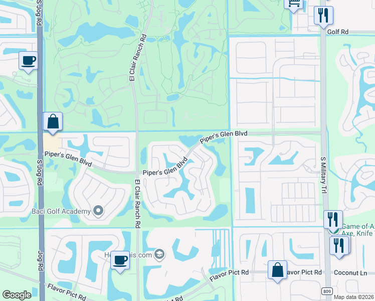 map of restaurants, bars, coffee shops, grocery stores, and more near 5681 Northpointe Lane in Boynton Beach