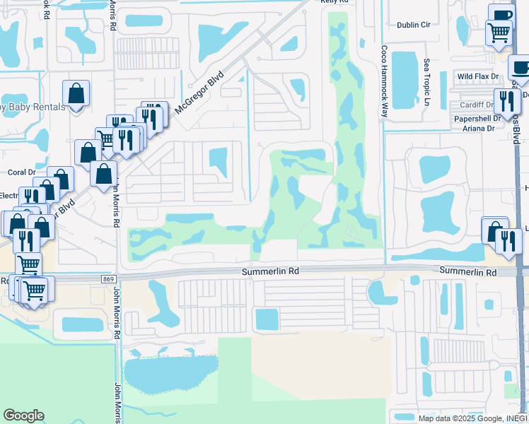 map of restaurants, bars, coffee shops, grocery stores, and more near 12615 Kelly Sands Way in Fort Myers