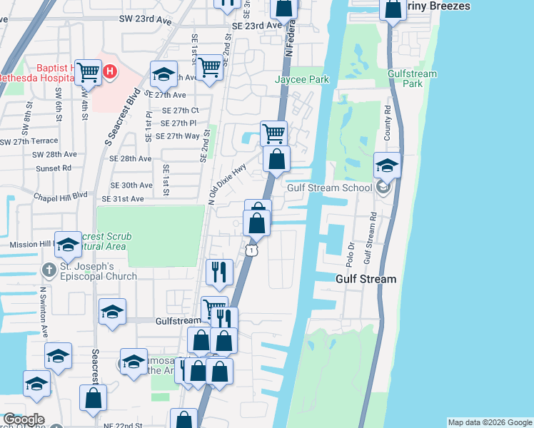 map of restaurants, bars, coffee shops, grocery stores, and more near 3120 Waterside Circle in Boynton Beach