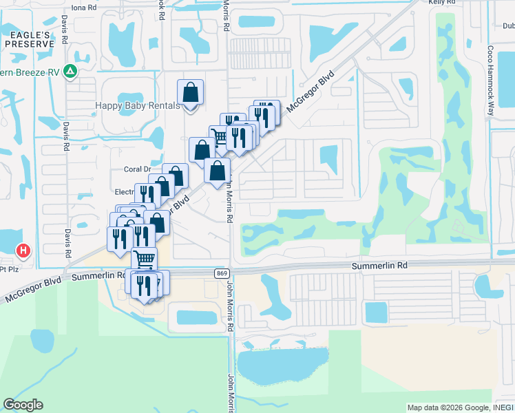 map of restaurants, bars, coffee shops, grocery stores, and more near 12891 Kelly Sands Way in Fort Myers