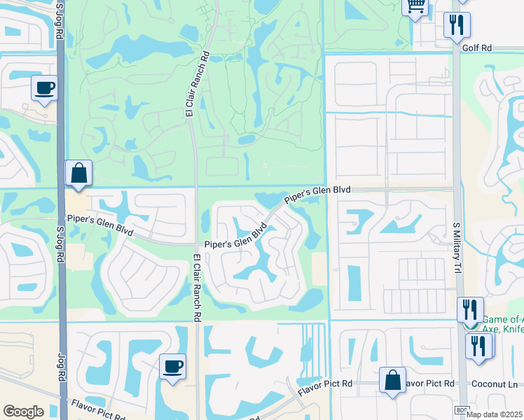 map of restaurants, bars, coffee shops, grocery stores, and more near 5681 Northpointe Lane in Boynton Beach