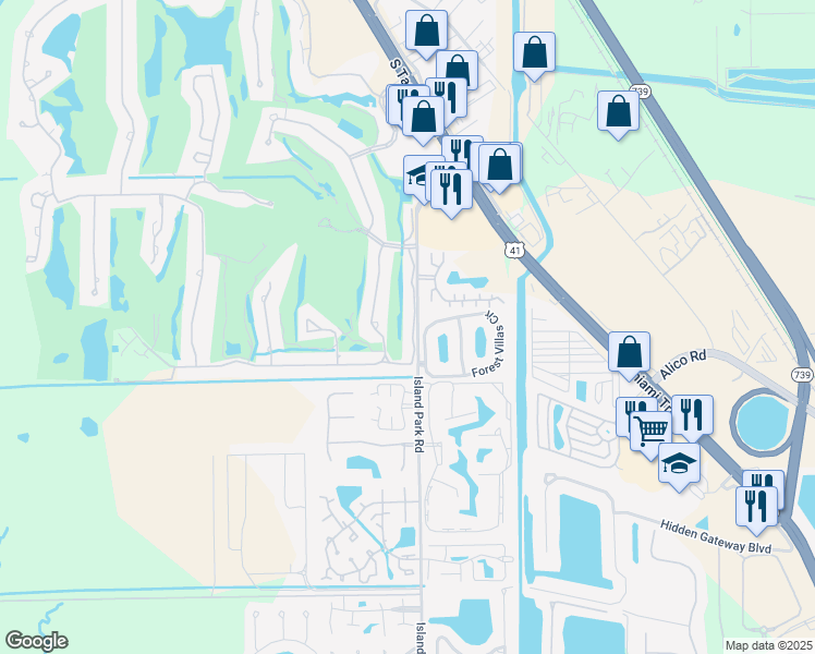 map of restaurants, bars, coffee shops, grocery stores, and more near 16718 Bobcat Drive in Fort Myers