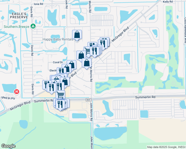 map of restaurants, bars, coffee shops, grocery stores, and more near 12290 Kelly Sands Way in Fort Myers