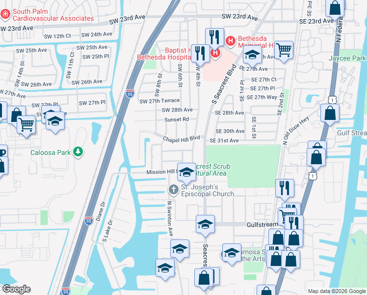 map of restaurants, bars, coffee shops, grocery stores, and more near 515 Whispering Pines Road in Boynton Beach