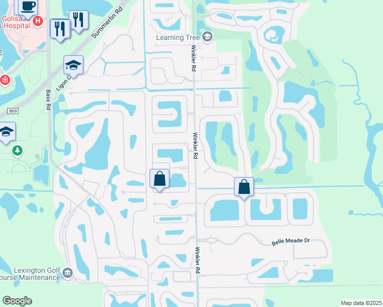 map of restaurants, bars, coffee shops, grocery stores, and more near 17062 Colony Lakes Boulevard in Fort Myers