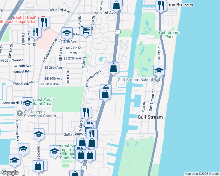 map of restaurants, bars, coffee shops, grocery stores, and more near 3120 Waterside Circle in Boynton Beach