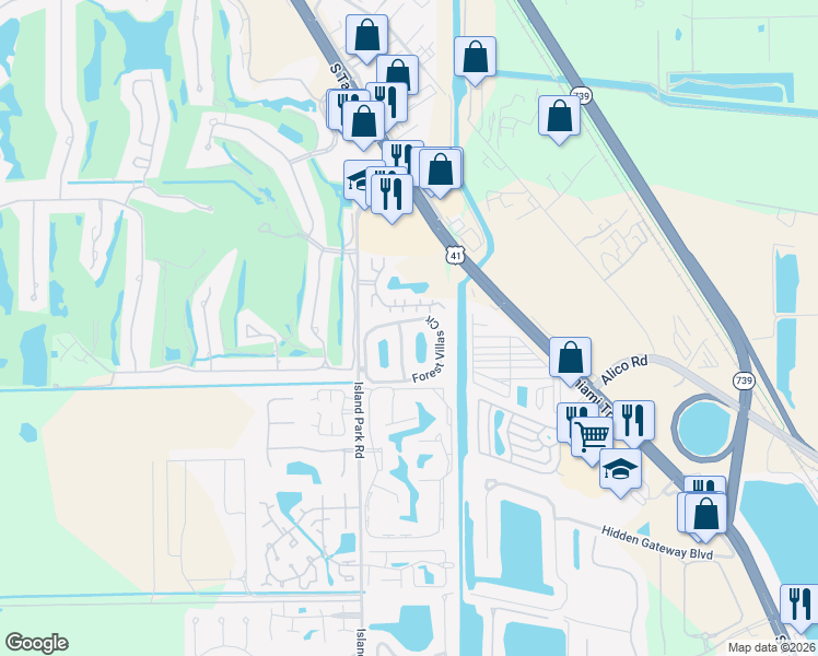 map of restaurants, bars, coffee shops, grocery stores, and more near 6133 Forest Villas Circle in Fort Myers