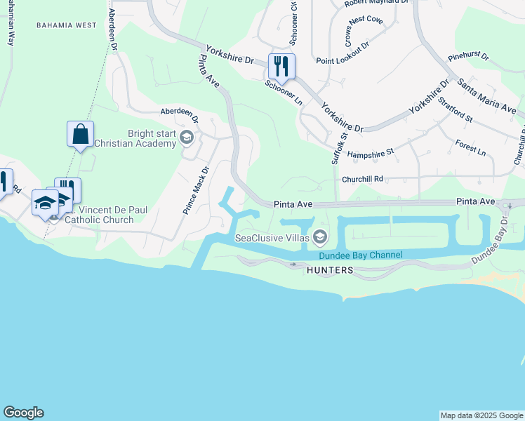 map of restaurants, bars, coffee shops, grocery stores, and more near 72 Edinburgh Pl in Freeport
