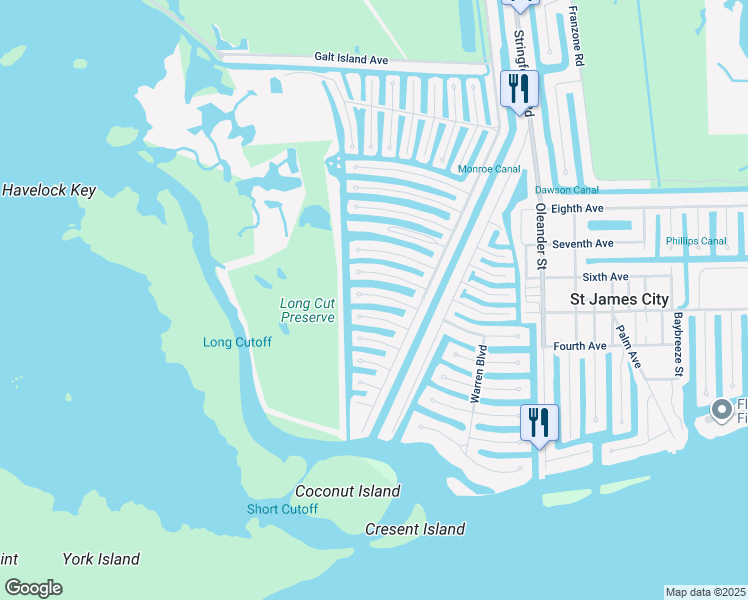 map of restaurants, bars, coffee shops, grocery stores, and more near 3891 Cruz Drive in Saint James City