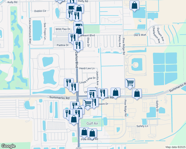 map of restaurants, bars, coffee shops, grocery stores, and more near 11311 Luanne Lane in Fort Myers