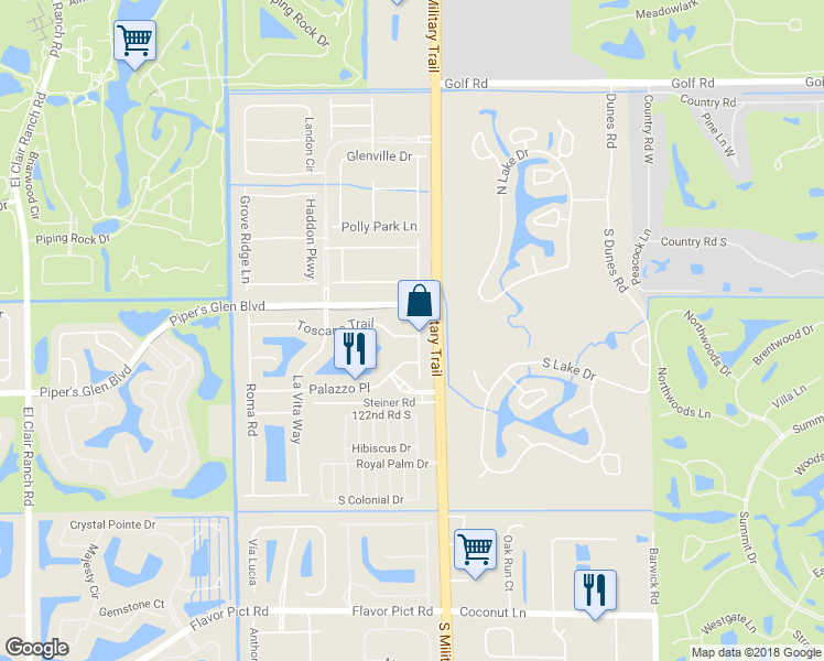 map of restaurants, bars, coffee shops, grocery stores, and more near 5057 Toscana Trail in Boynton Beach