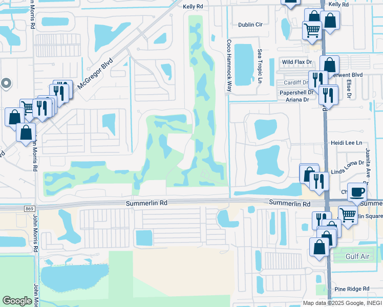map of restaurants, bars, coffee shops, grocery stores, and more near 12170 Kelly Sands Way in Fort Myers