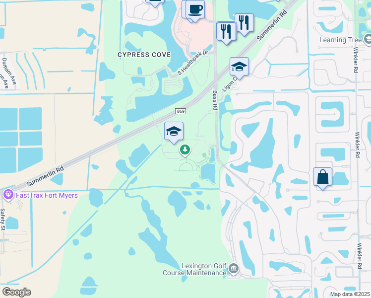 map of restaurants, bars, coffee shops, grocery stores, and more near 16351 Summerlin Road in Fort Myers