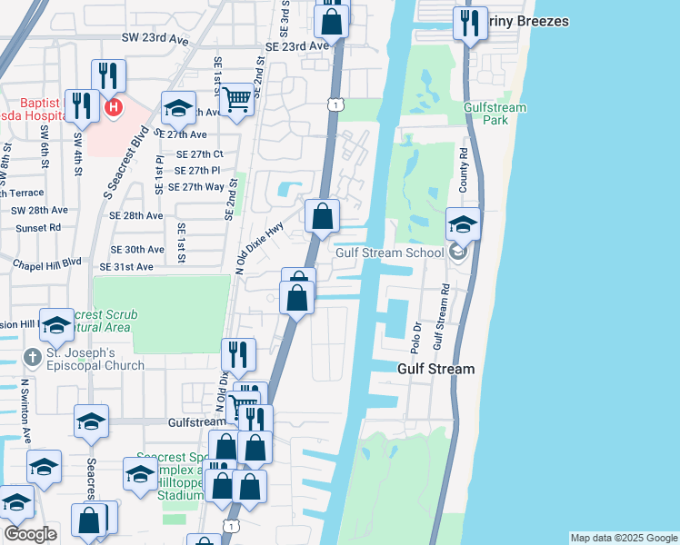 map of restaurants, bars, coffee shops, grocery stores, and more near 3049 Waterside Circle in Boynton Beach