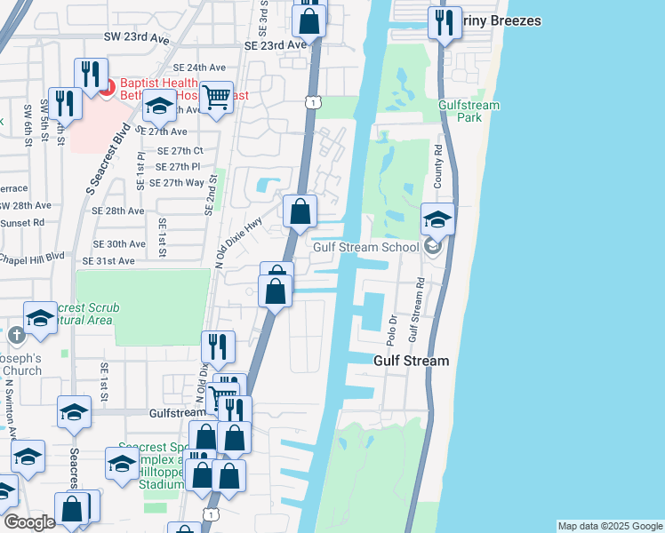 map of restaurants, bars, coffee shops, grocery stores, and more near 3069 Waterside Circle in Boynton Beach