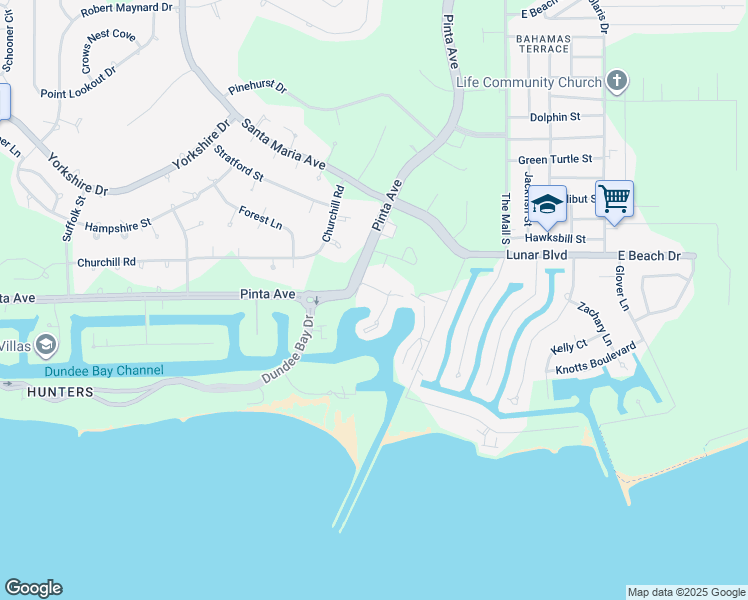 map of restaurants, bars, coffee shops, grocery stores, and more near Pinta Avenue in Freeport