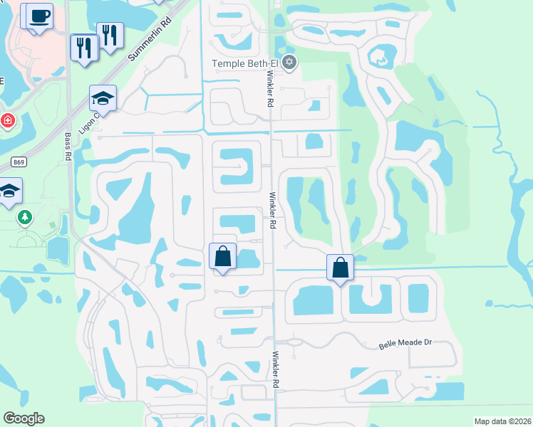 map of restaurants, bars, coffee shops, grocery stores, and more near 17062 Colony Lakes Boulevard in Fort Myers