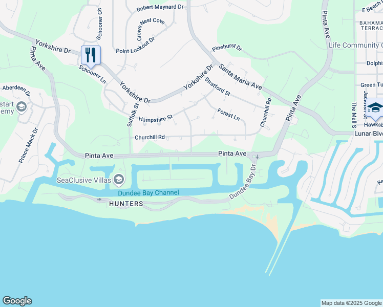 map of restaurants, bars, coffee shops, grocery stores, and more near Pinta Avenue in Freeport