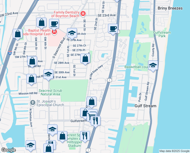 map of restaurants, bars, coffee shops, grocery stores, and more near 3315 South Federal Highway in Delray Beach