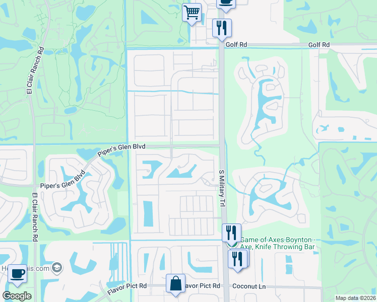 map of restaurants, bars, coffee shops, grocery stores, and more near 12054 Napoli Lane in Boynton Beach