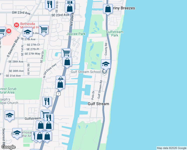 map of restaurants, bars, coffee shops, grocery stores, and more near 3580 Polo Drive in Delray Beach